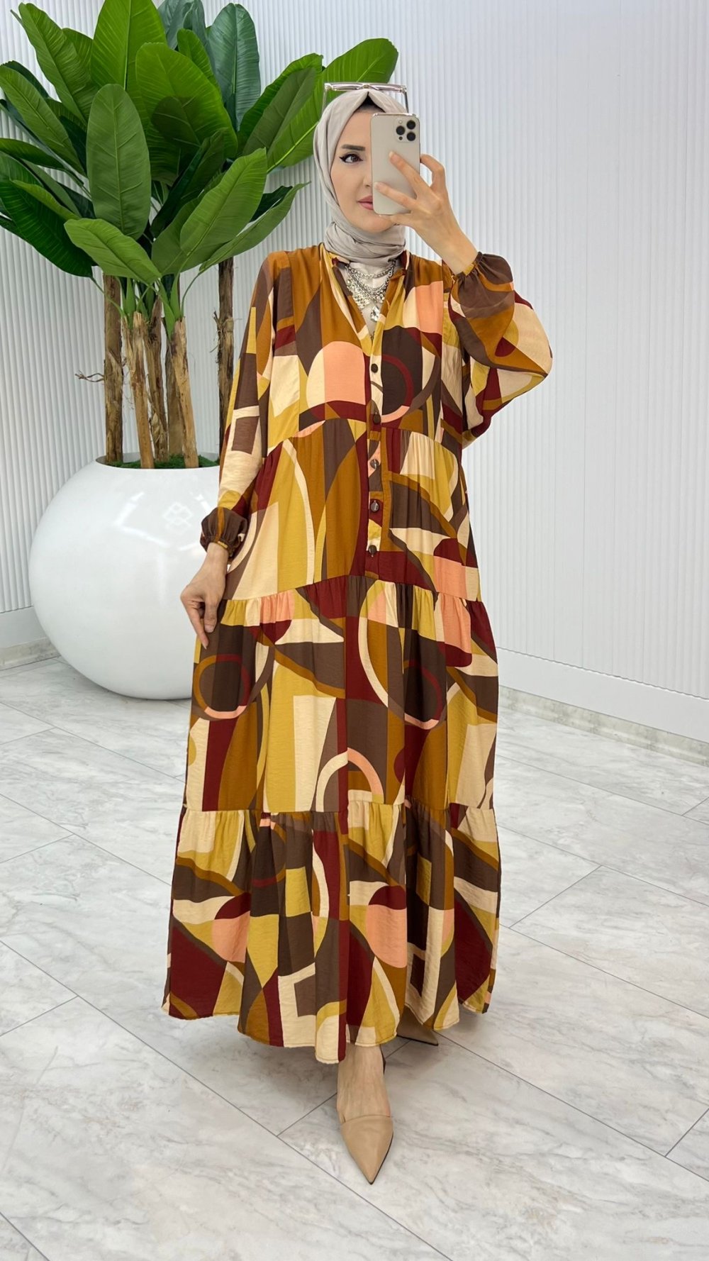 Kahve Aşikar Elbise Tesettür Giyim