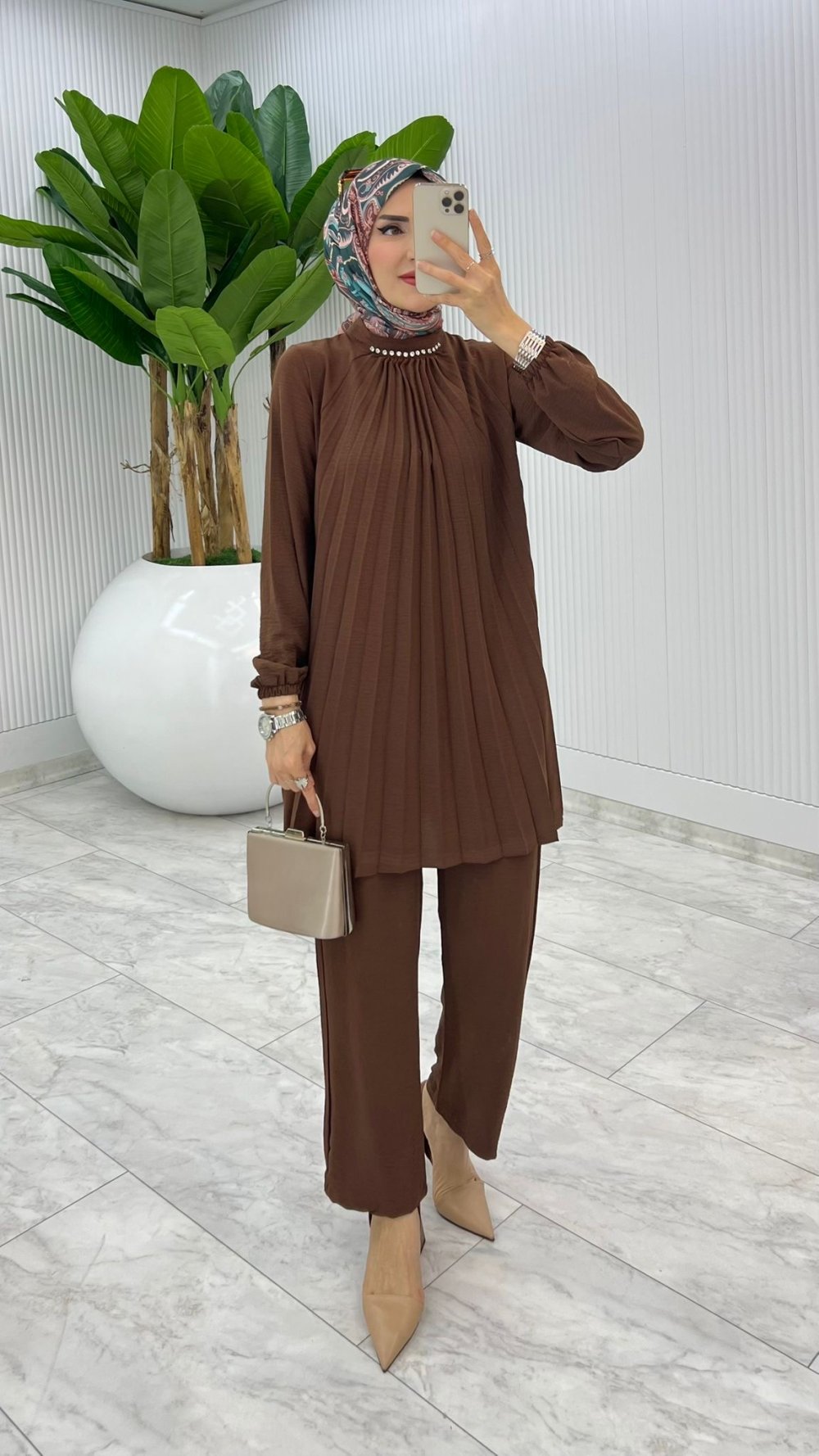Kahve Buket Pantolon Takım Tesettür Giyim