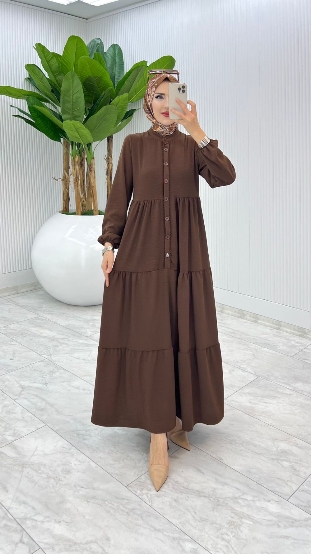 Kahve Dantelli Elbise Tesettür Giyim