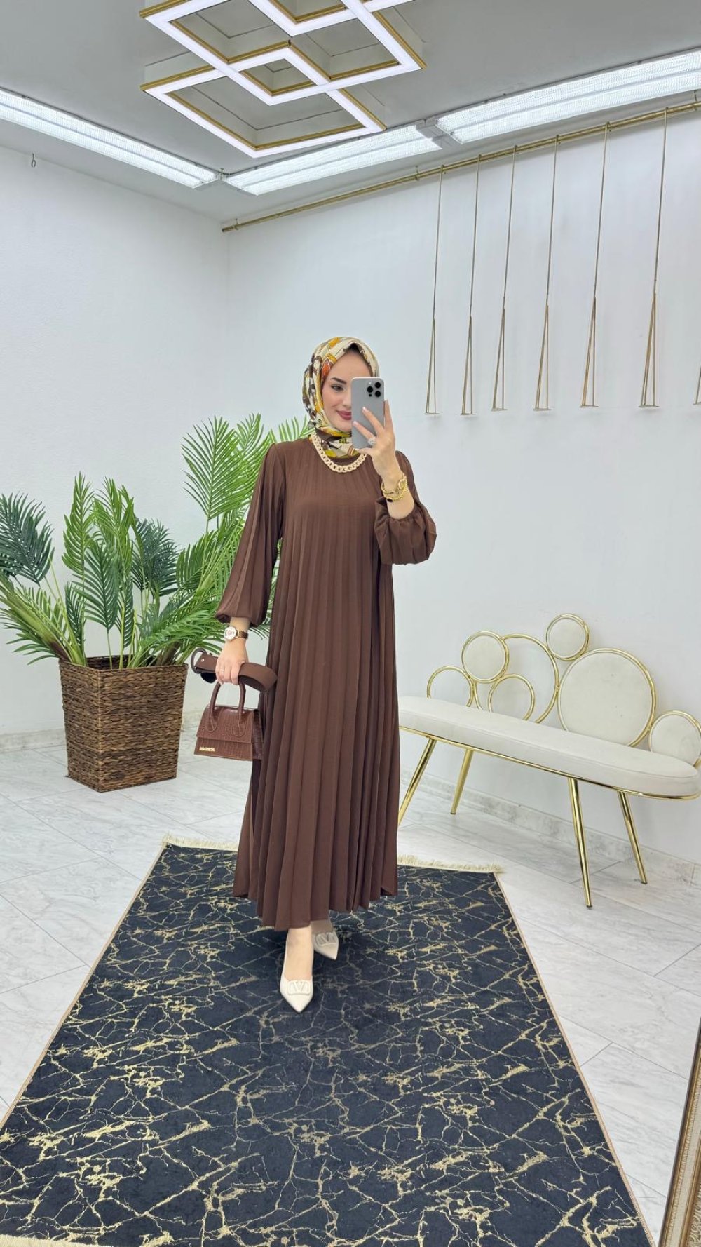 Kahve İkra Elbise Tesettür Giyim