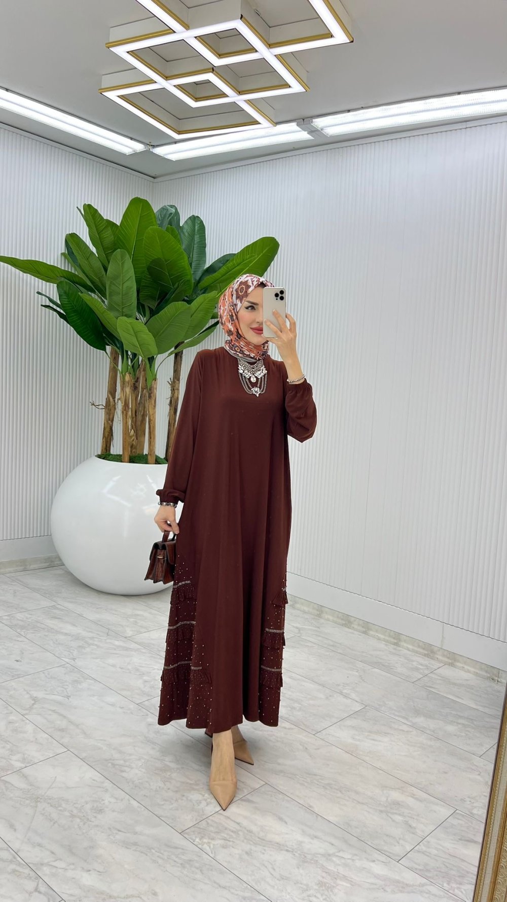 Kahve İsabella Elbise Tesettür Giyim