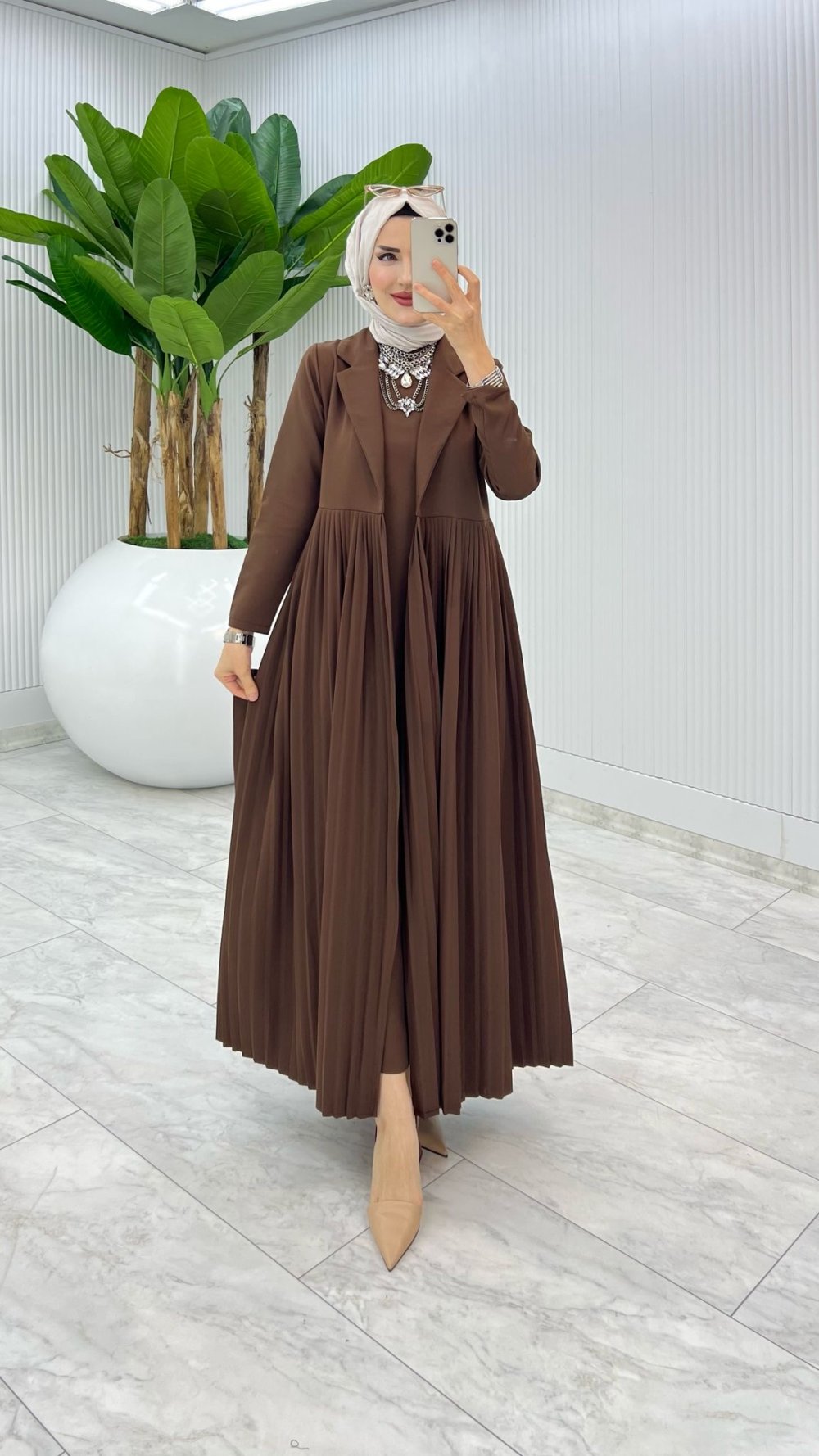 Kahve Laker Tasarım Takım Tesettür Giyim