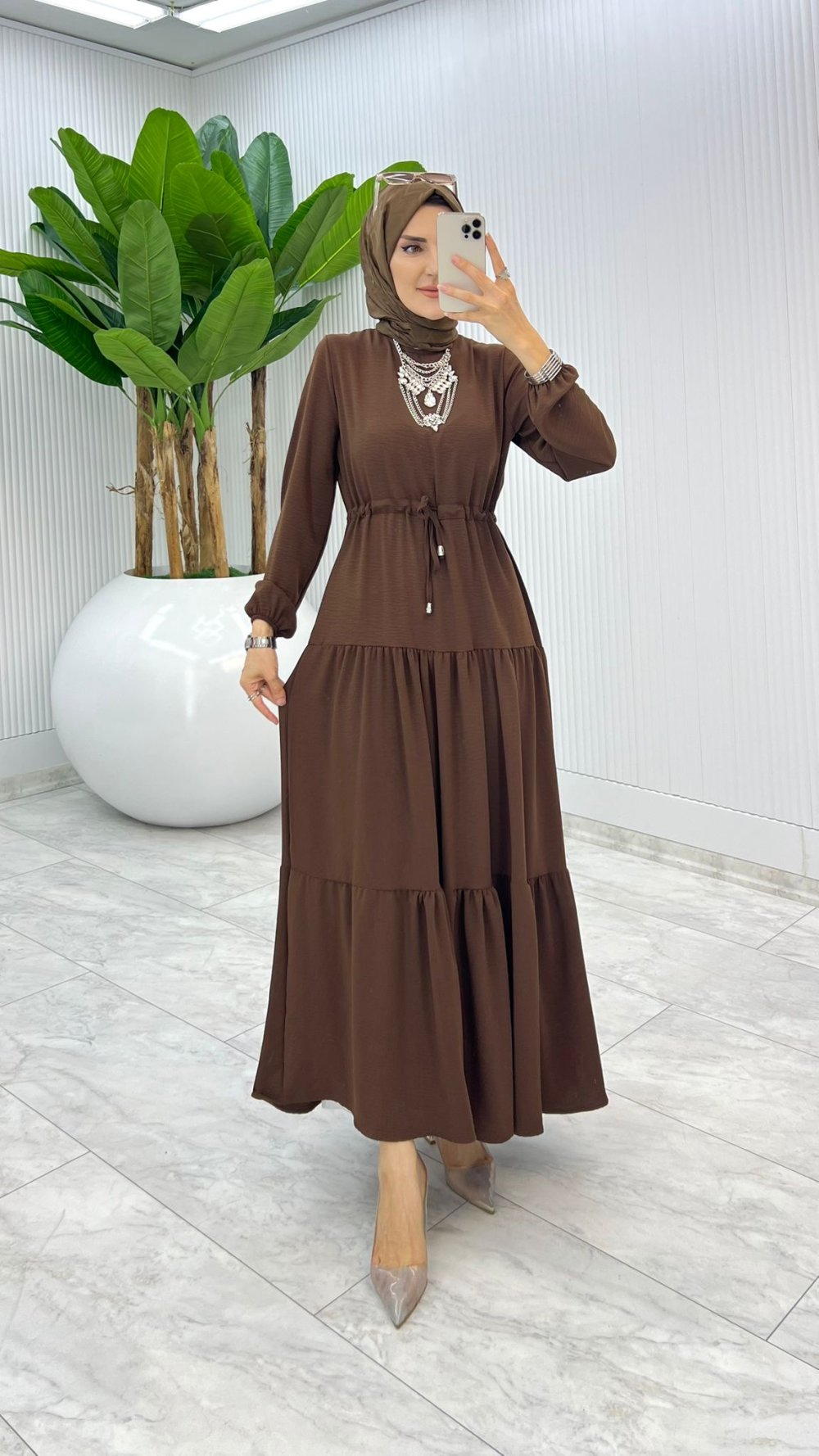 Kahve Nilay Elbise Tesettür Giyim