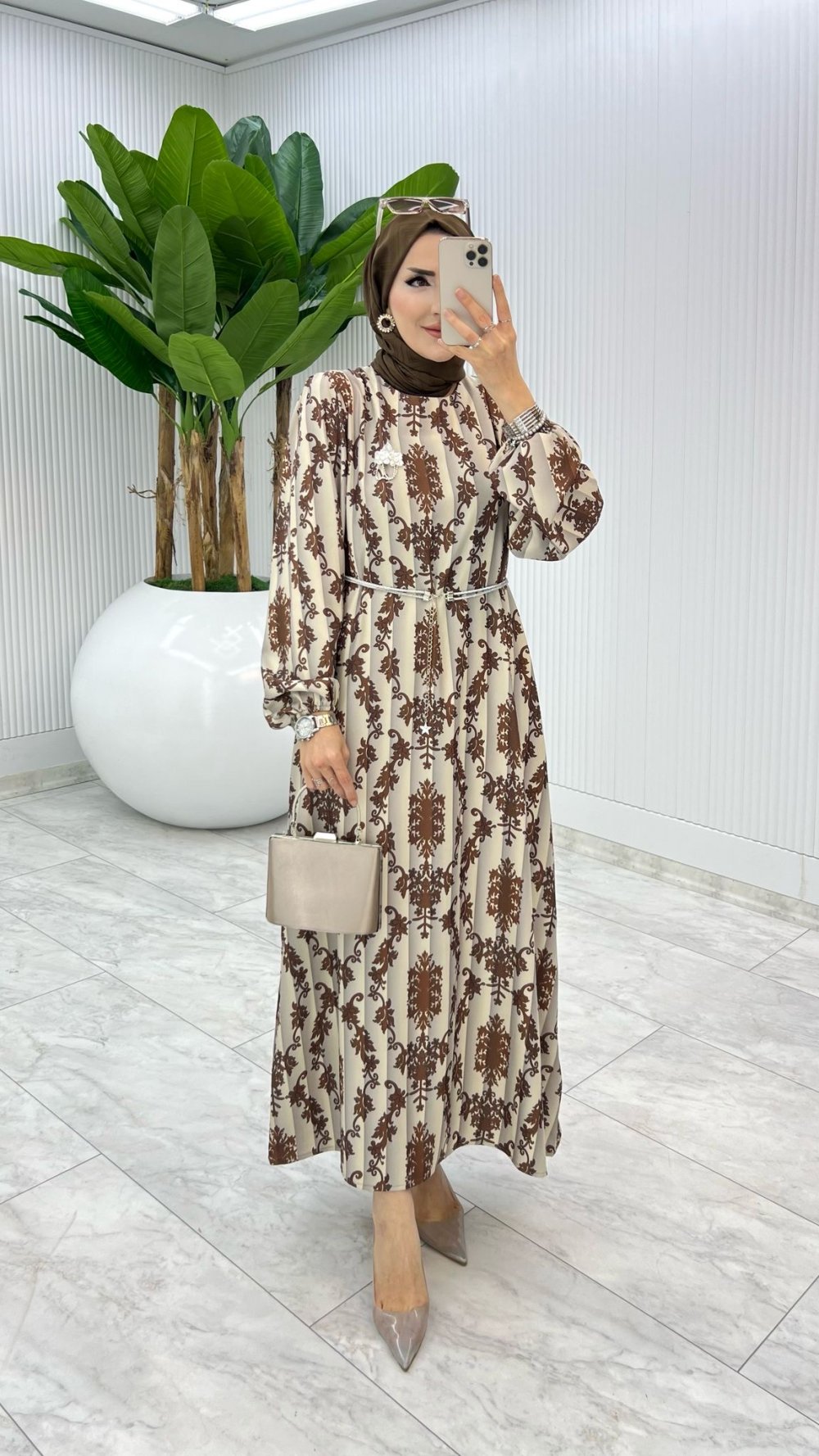 Kahve Nuran Elbise Tesettür Giyim