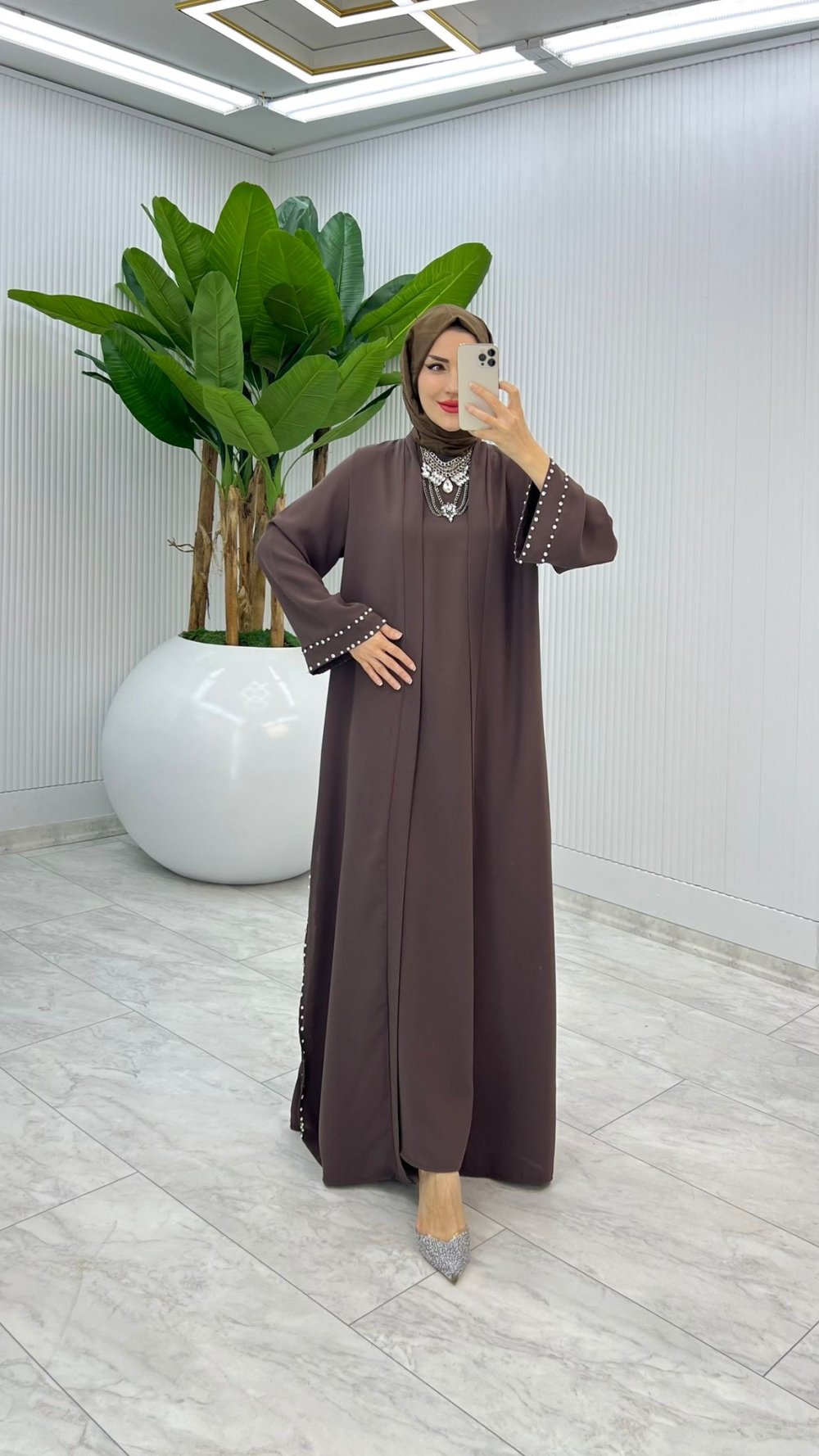 Kahve Premium Sofia Abaya Takım Tesettür Giyim