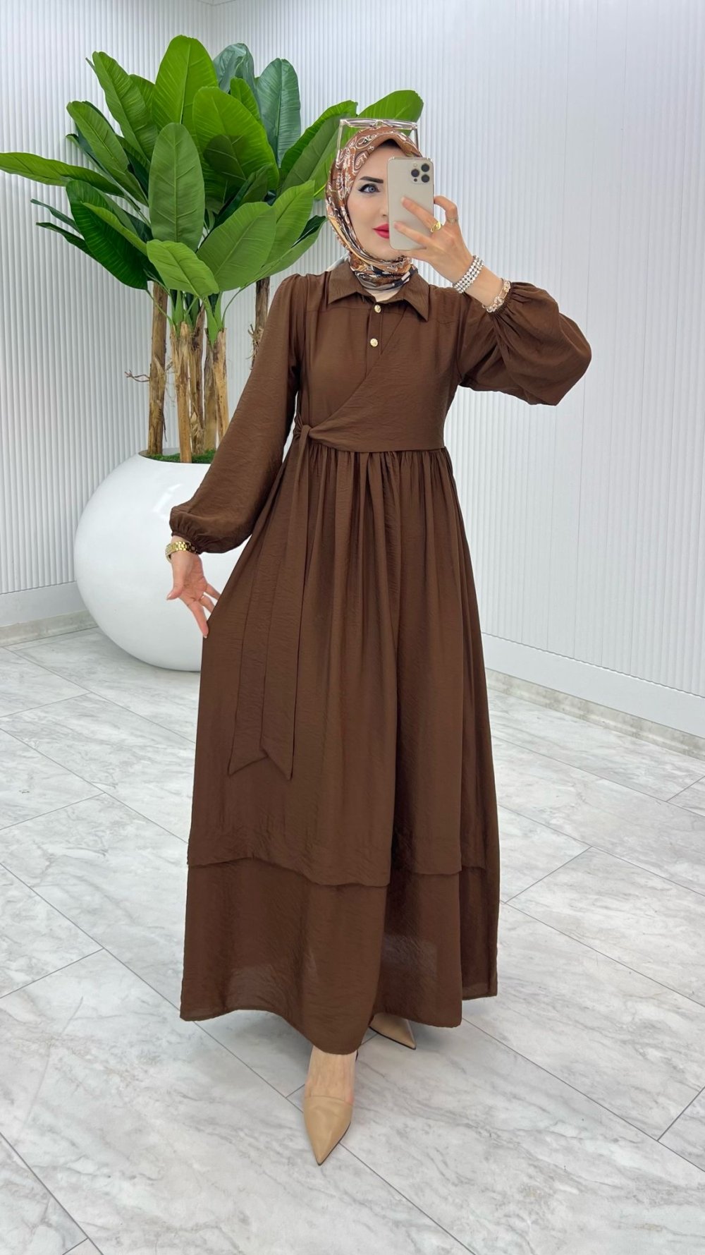 Kahve Premium Öznur Elbise Tesettür Giyim