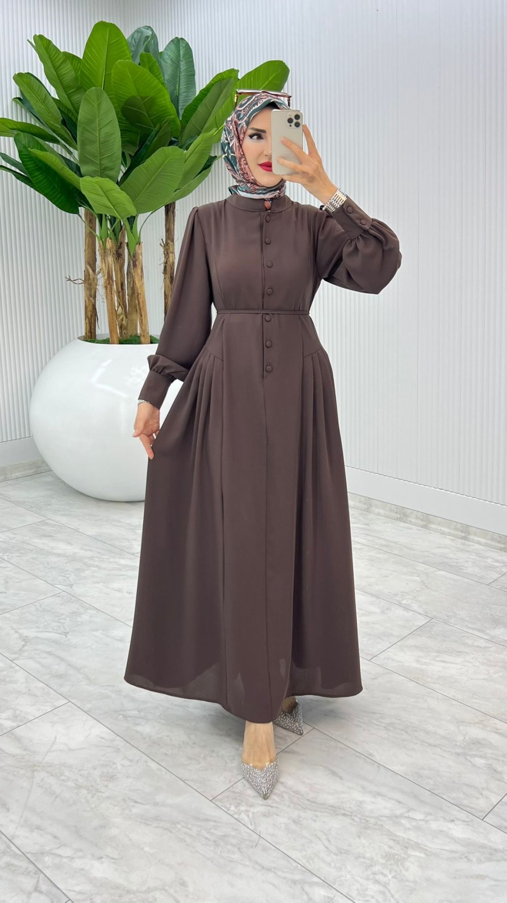 Kahve Premıum İstanbul Elbise Tesettür Giyim