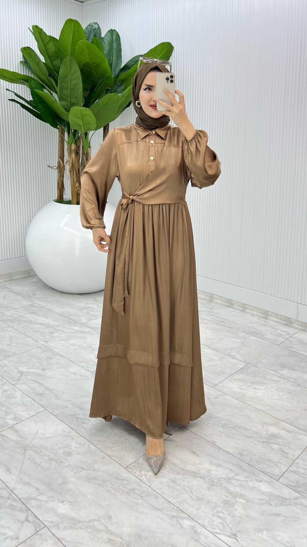 Kahve Premium Lotus Elbise Tesettür Giyim