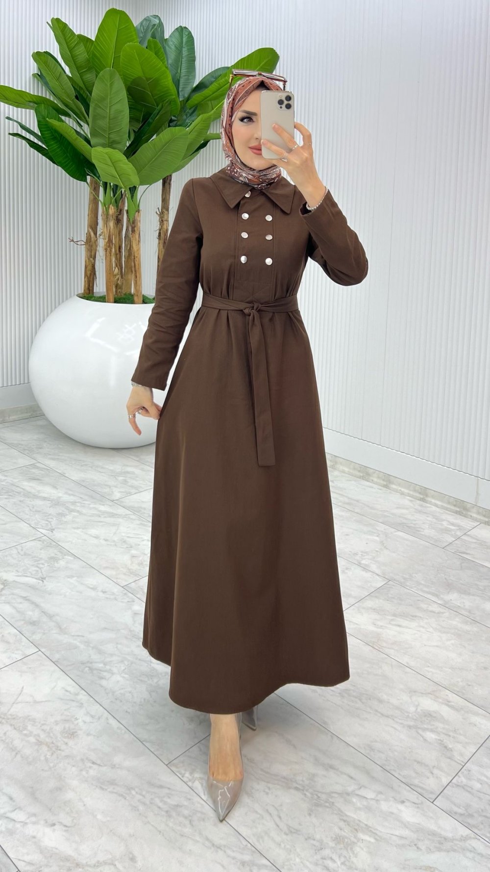 Kahve Premıum Roma Elbise Tesettür Giyim