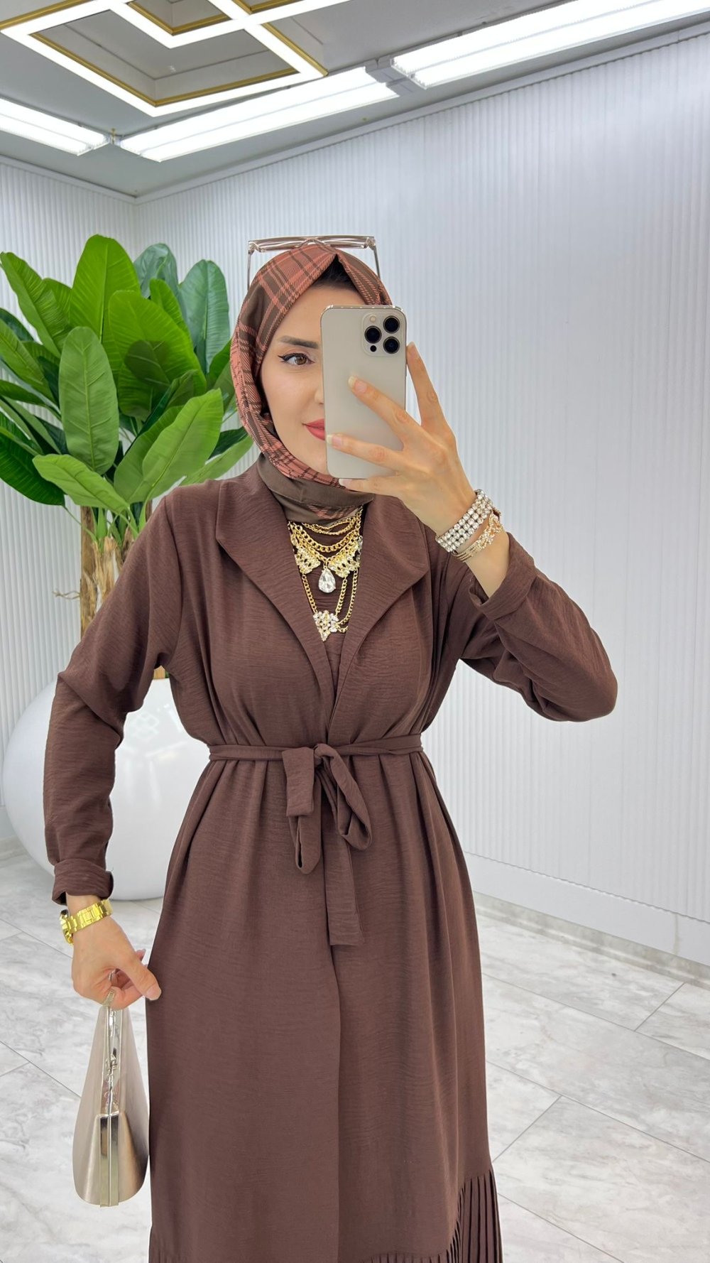 Kahve Premium Üçlü Derin Takım Tesettür Giyim