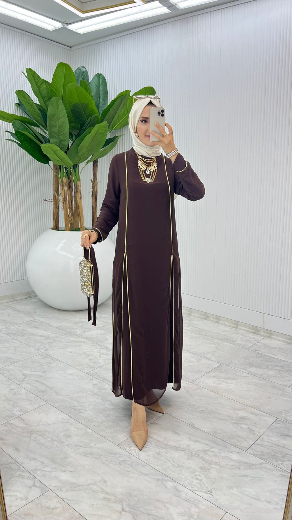 Kahve Premium İkili İmren Takım Tesettür Giyim