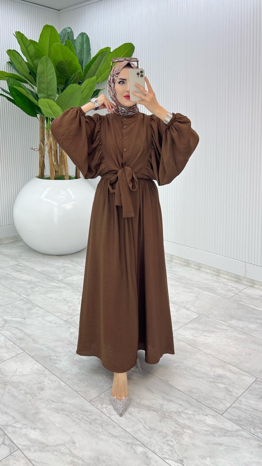Kahve Premium Yarasa Etek Takım Tesettür Giyim