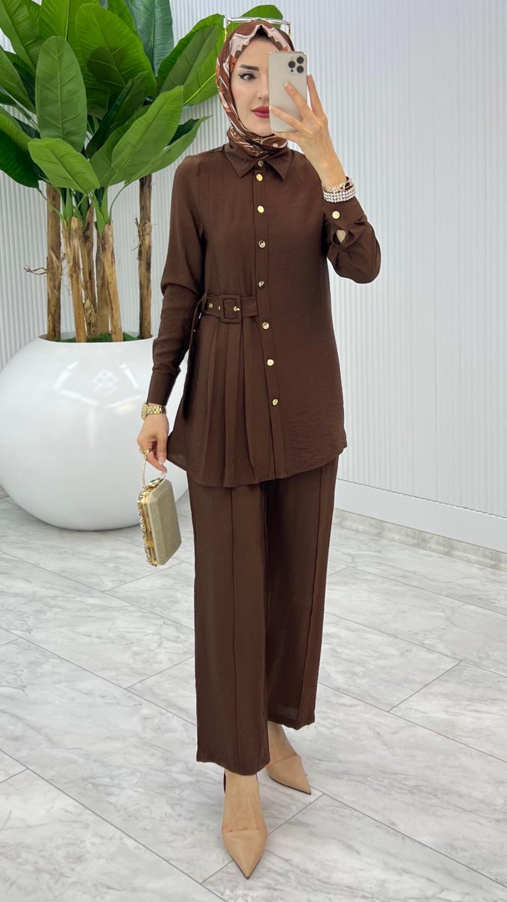 Kahve Premium Vildan Takım Tesettür Giyim