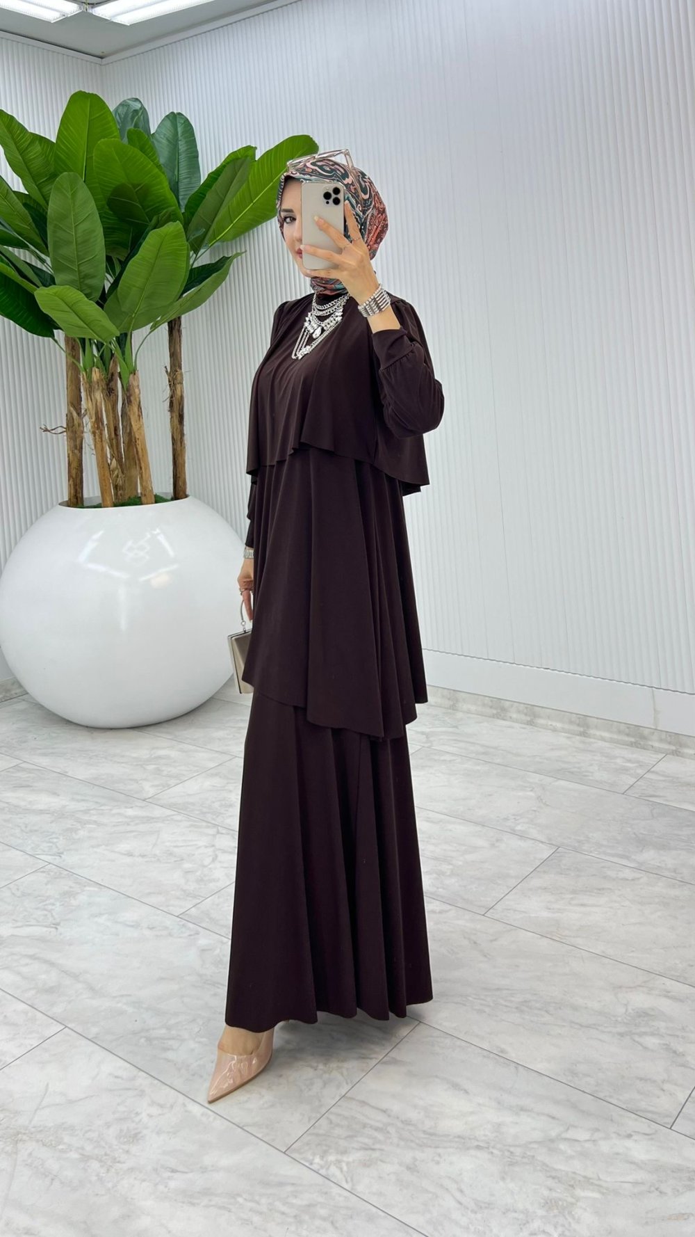 Kahve Premium Diva Elbise Tesettür Giyim