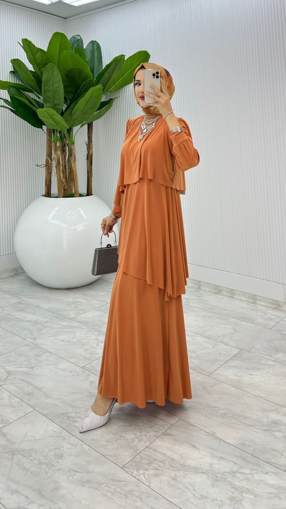 Kiremit Premium Diva Elbise Tesettür Giyim