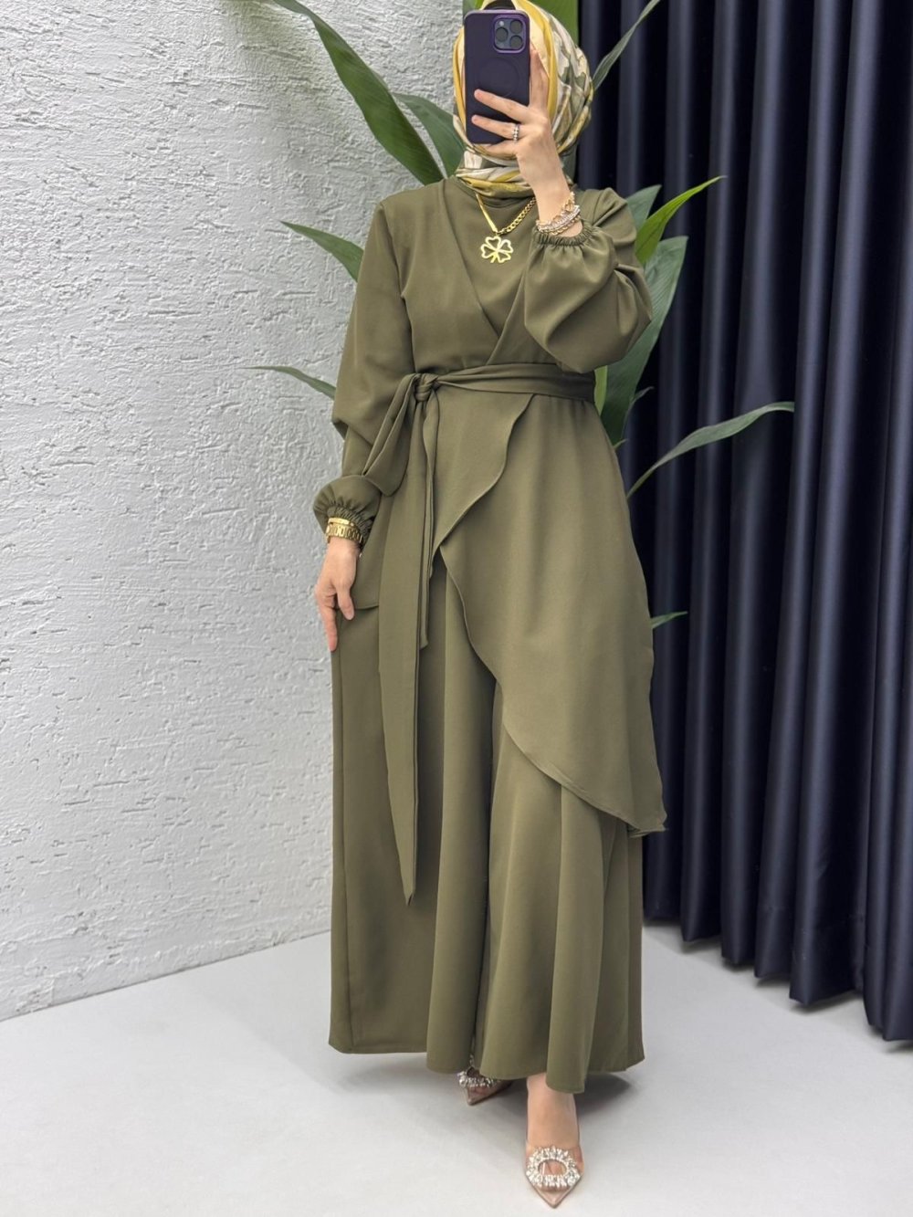 Koyu Haki Hanzade Takım Tesettür Giyim