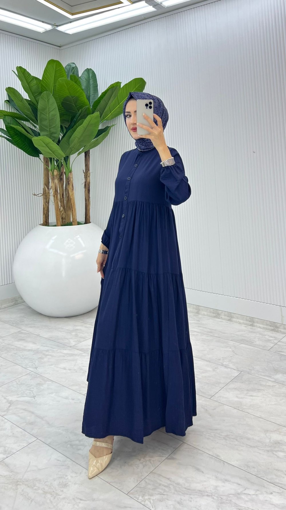 Lacivert Çilek Elbise Tesettür Giyim