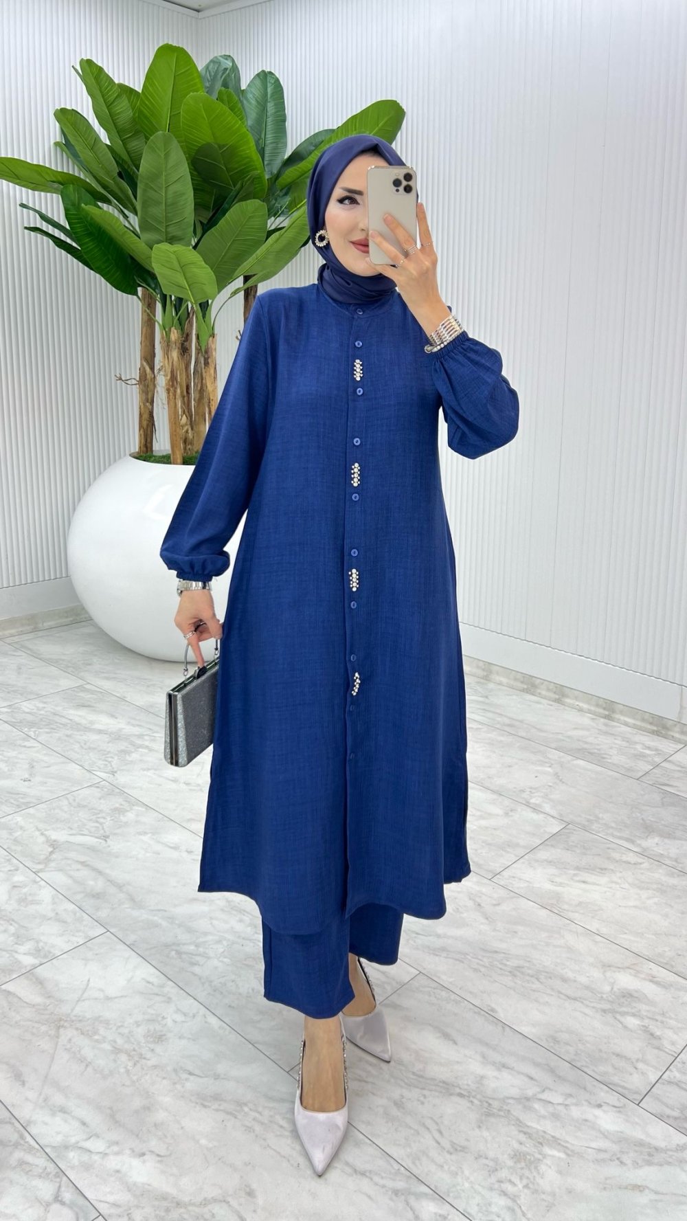 Lacivert İpek Takım Tesettür Giyim