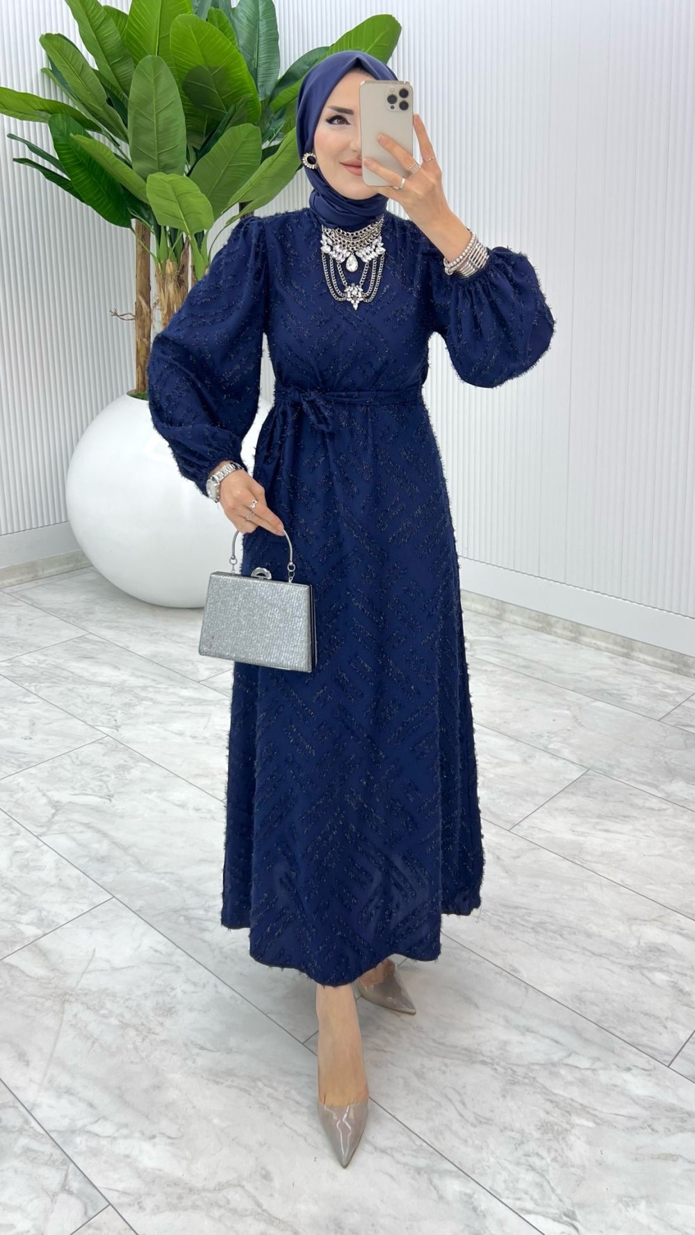 Lacivert Vira Elbise Tesettür Giyim