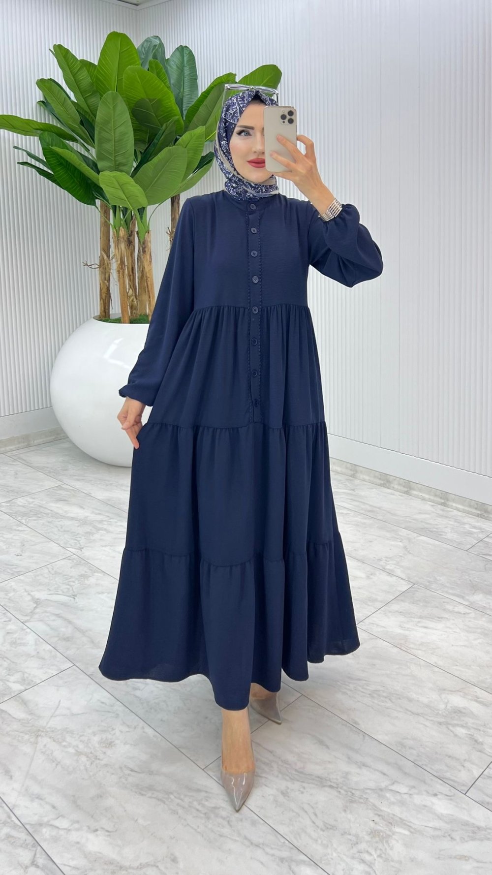 Lacivert Dantelli Elbise Tesettür Giyim