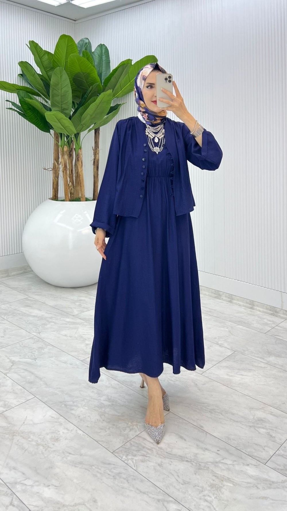 Lacivert Halime Elbise Takım Tesettür Giyim