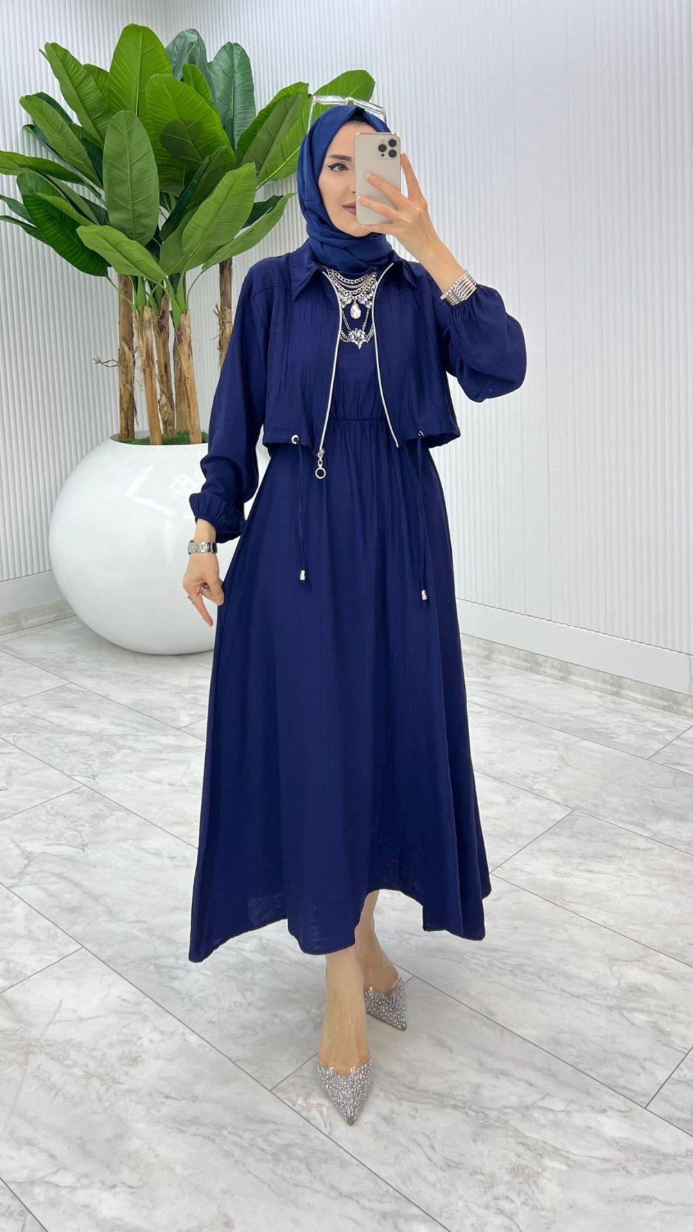 Lacivert Jale Elbise Takım Tesettür Giyim