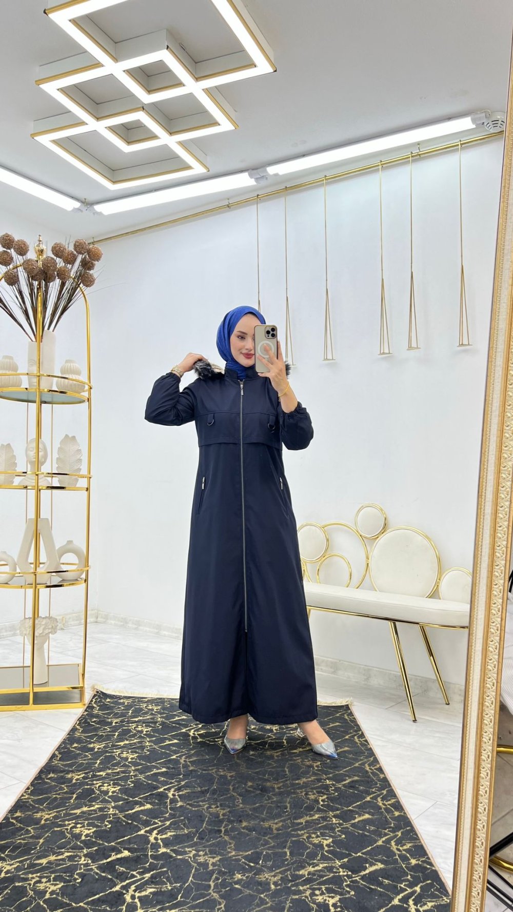 Lacivert Kürklü Parka Tesettür Giyim