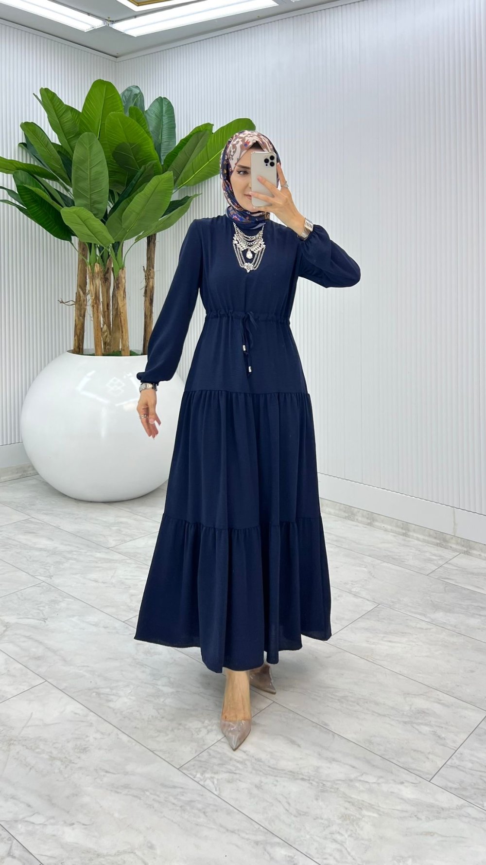 Lacivert Nilay Elbise Tesettür Giyim