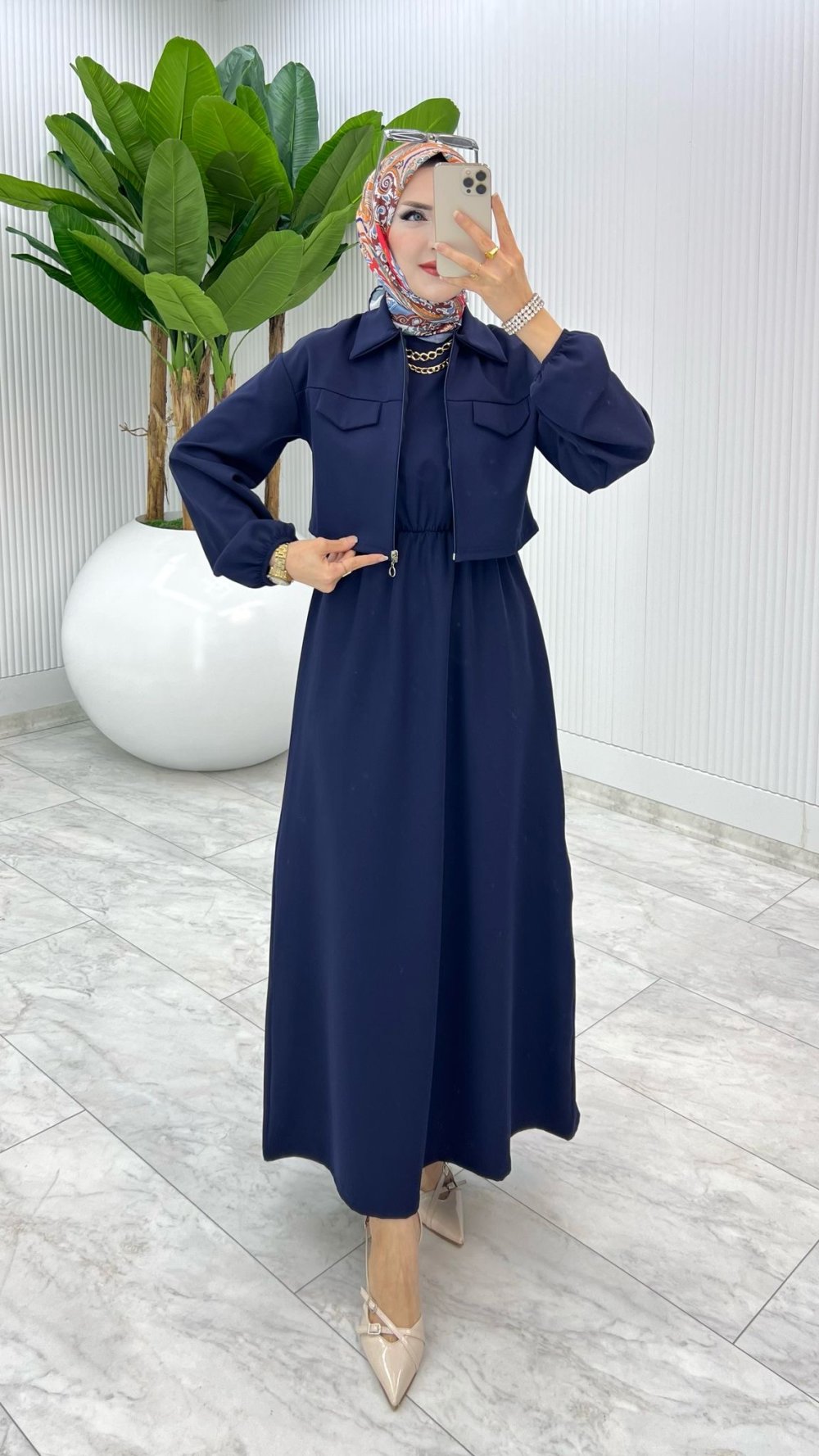 Lacivert Oylat Elbise Tesettür Giyim