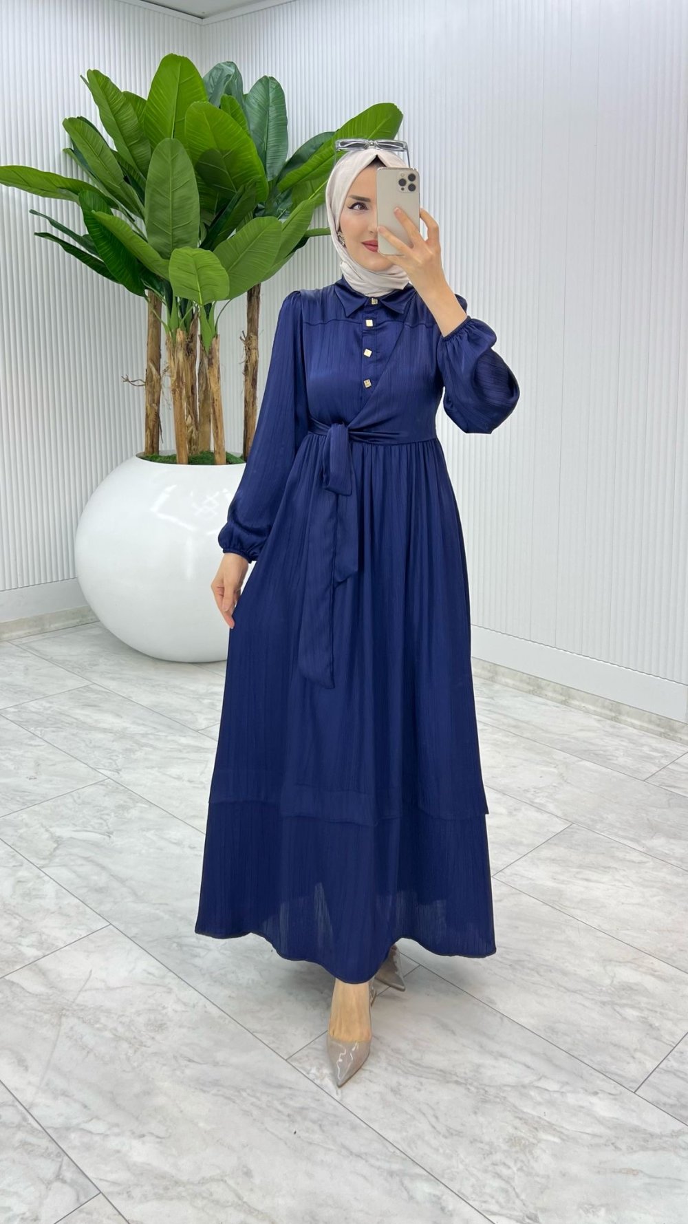 Lacivert Premium Lotus Elbise Tesettür Giyim