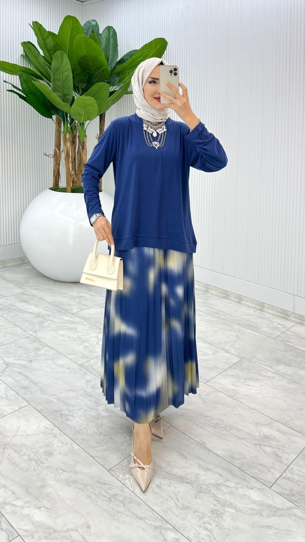 Mavi Tuğçe Etek Takım Tesettür Giyim