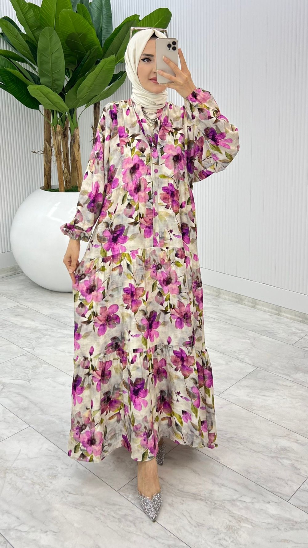 Mor Aşikar Elbise Tesettür Giyim