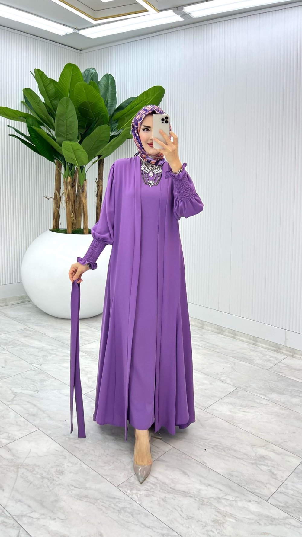 Mor Özel Tasarım Zümra Baya Takım Tesettür Giyim