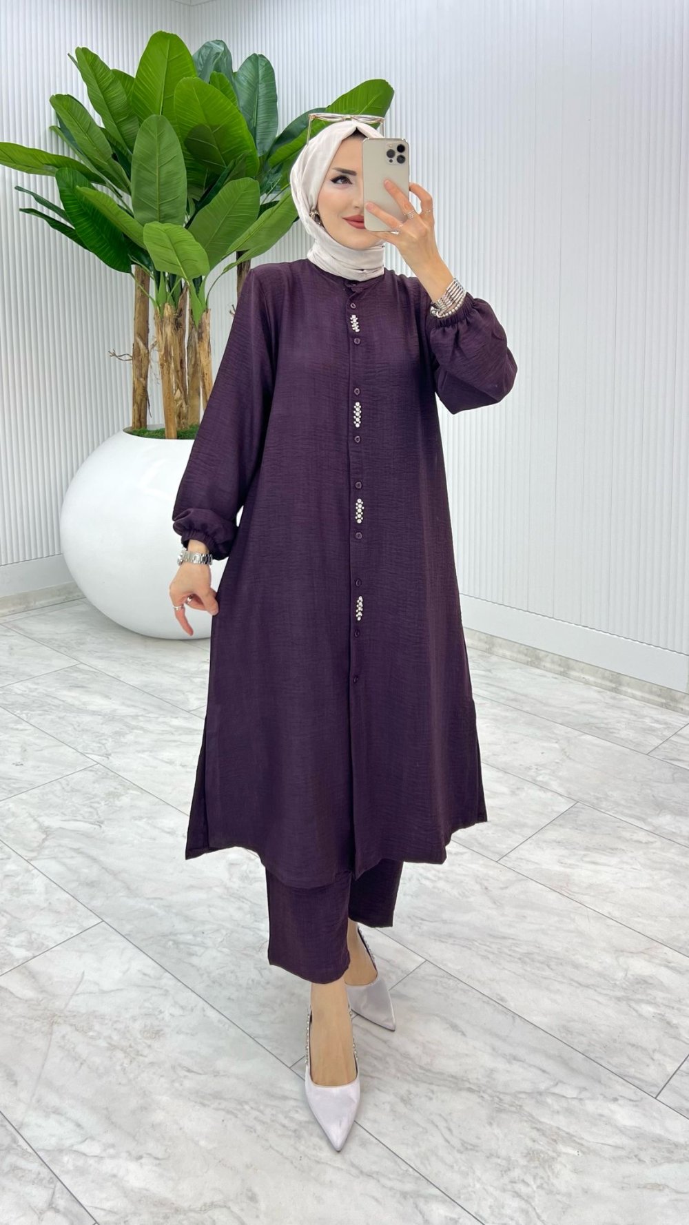 Mürdüm İpek Takım Tesettür Giyim