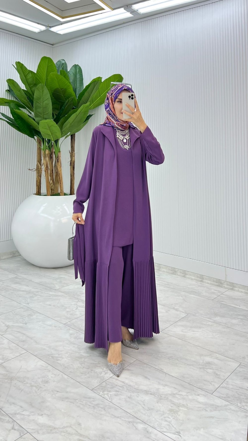 Mürdüm Premium Üçlü Derin Takım Tesettür Giyim