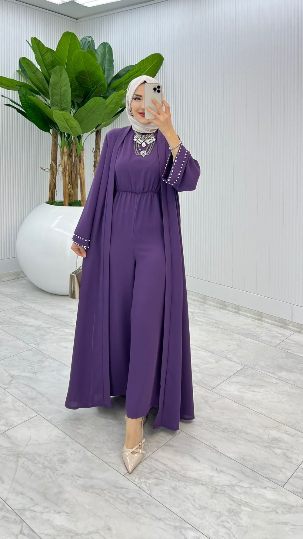 Mürdüm Premıum Faya Abaya Tulum Takım Tesettür Giyim