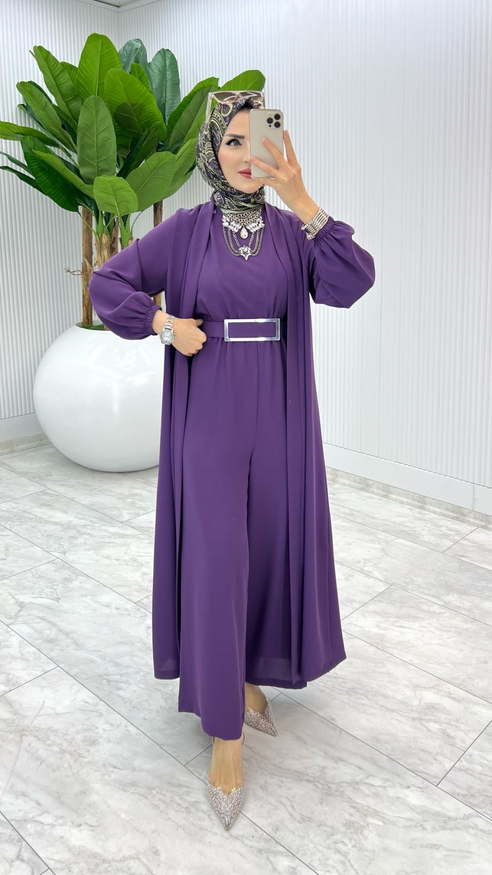 Mürdüm Premium Silva Tulumlu Abaya Takım Tesettür Giyim