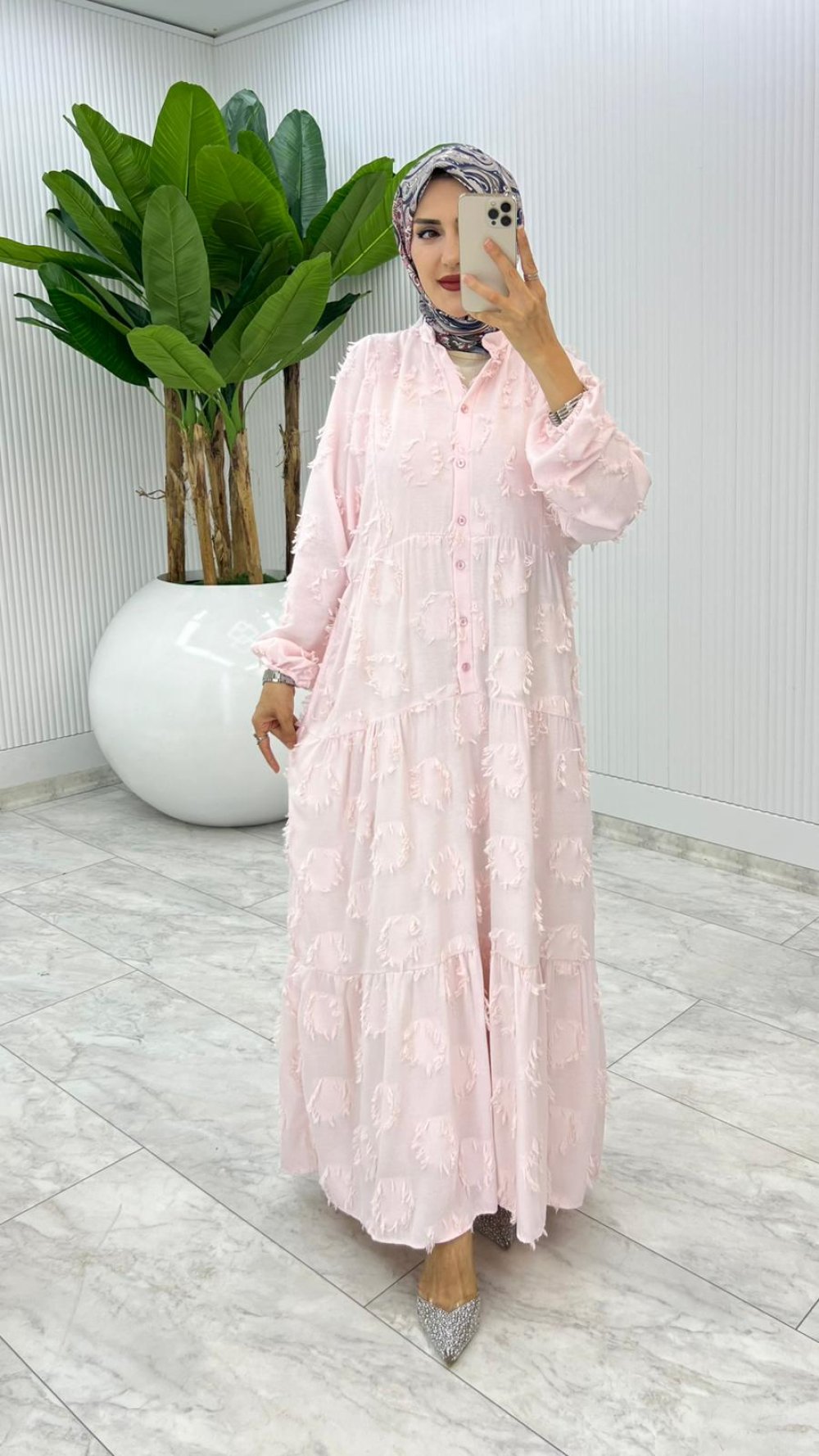 Pembe Saçaklı Elbise Tesettür Giyim