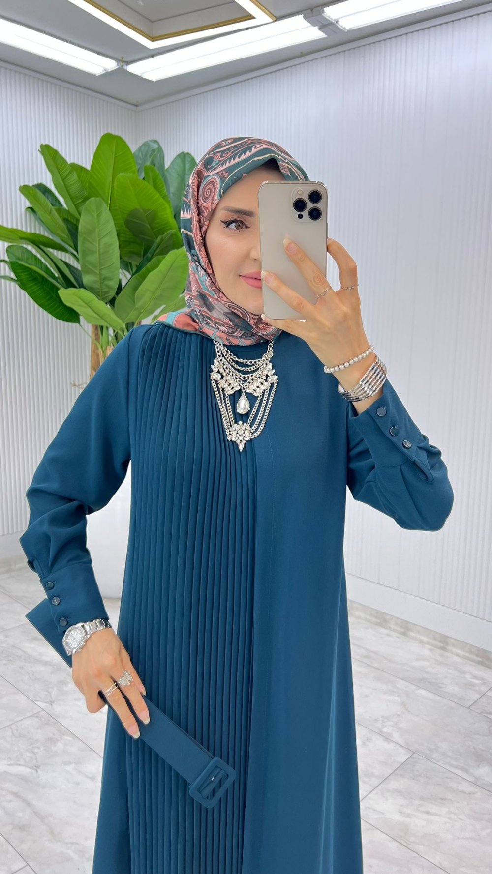 Petrol Busem Elbise Tesettür Giyim