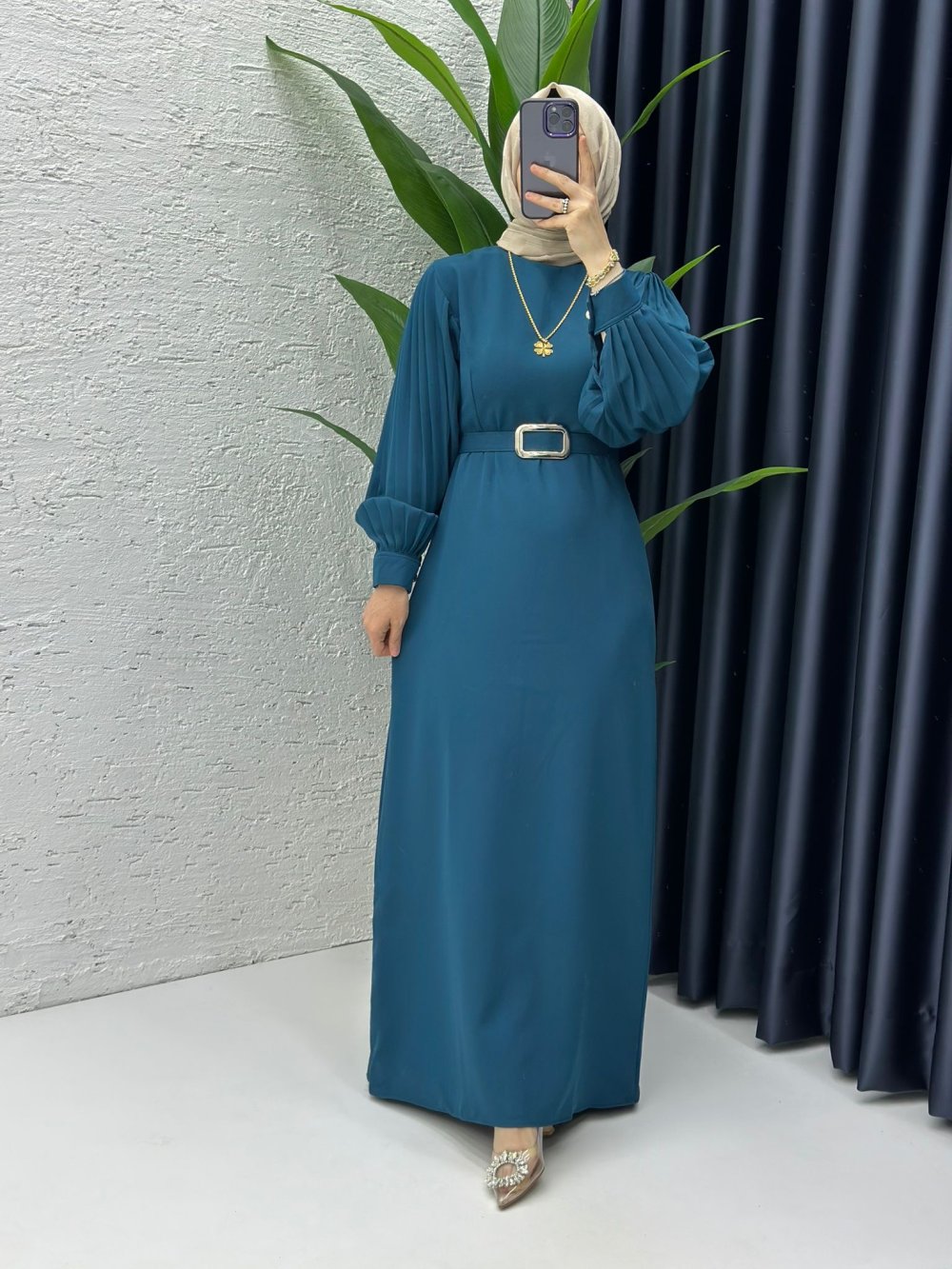 Petrol Narin Elbise Tesettür Giyim
