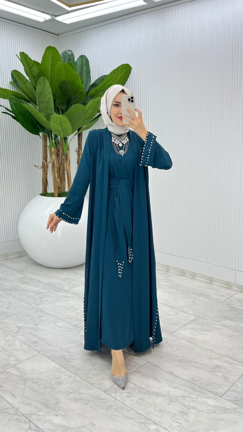 Petrol Premium Sofia Abaya Takım Tesettür Giyim