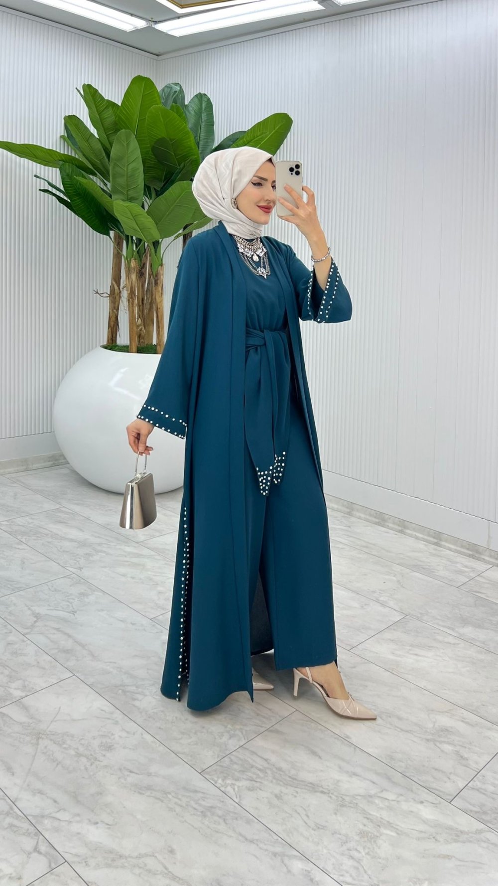 Petrol Premıum Faya Abaya Tulum Takım Tesettür Giyim