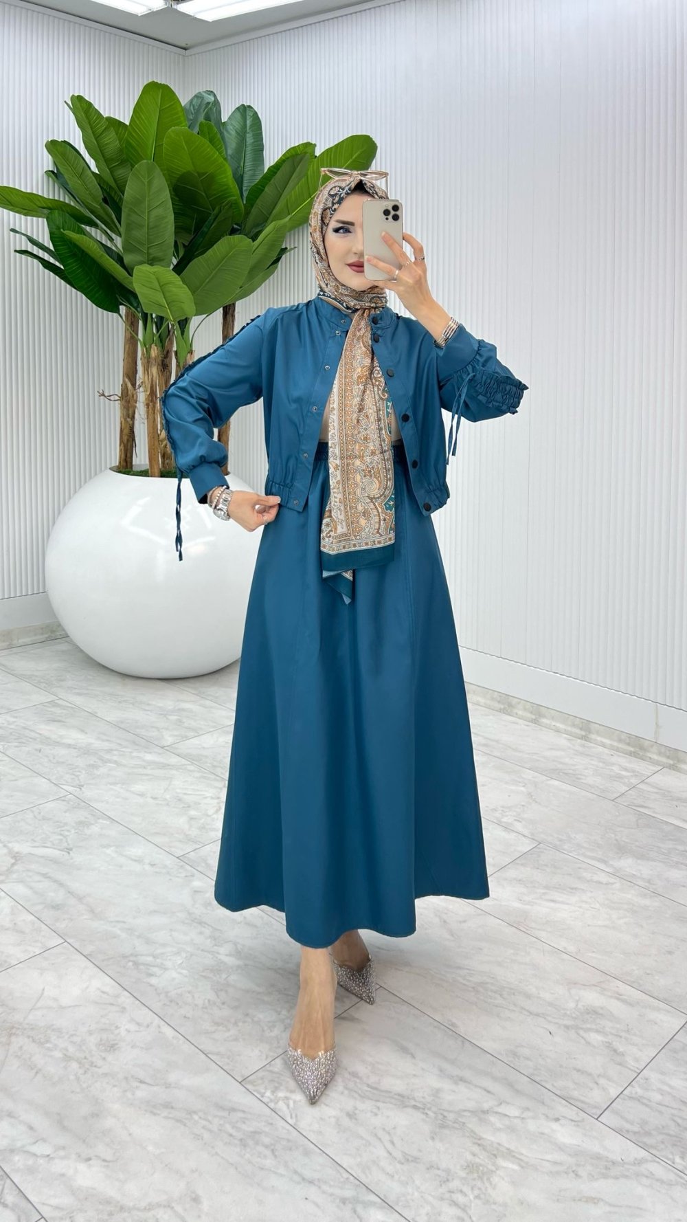 Petrol Premium İclal Etek Takım Tesettür Giyim