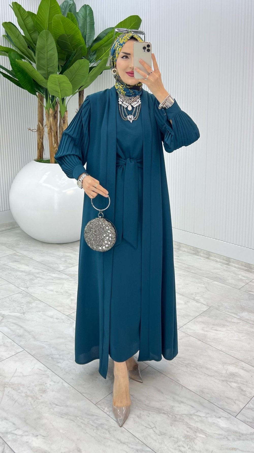 Petrol Premıum Melek  Abaya Takım