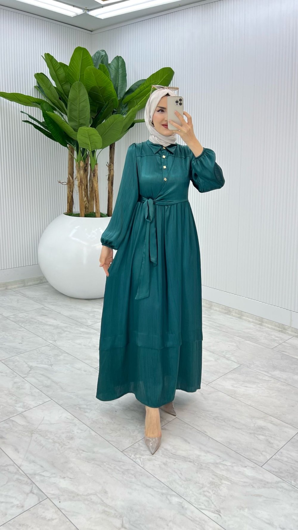 Petrol Premium Lotus Elbise Tesettür Giyim