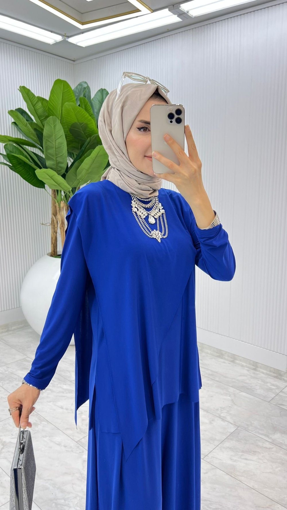 Saks Asimetrik Takım Tesettür Giyim