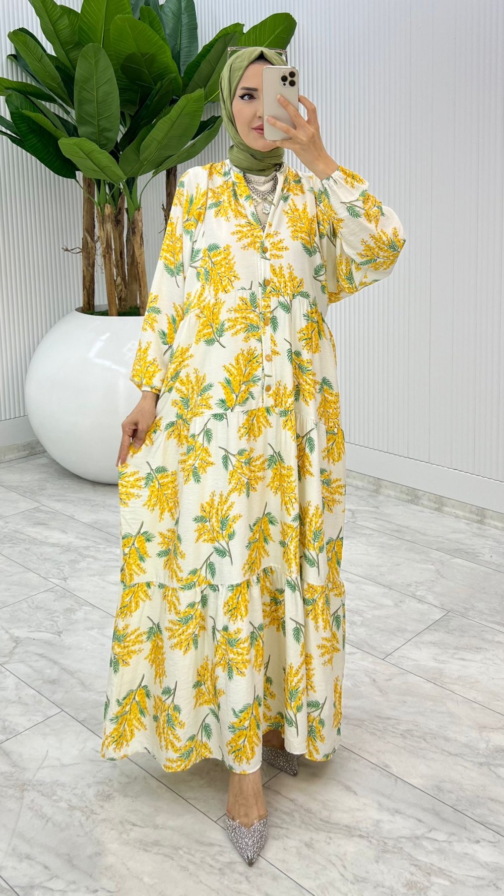 Sarı Aşikar Elbise Tesettür Giyim