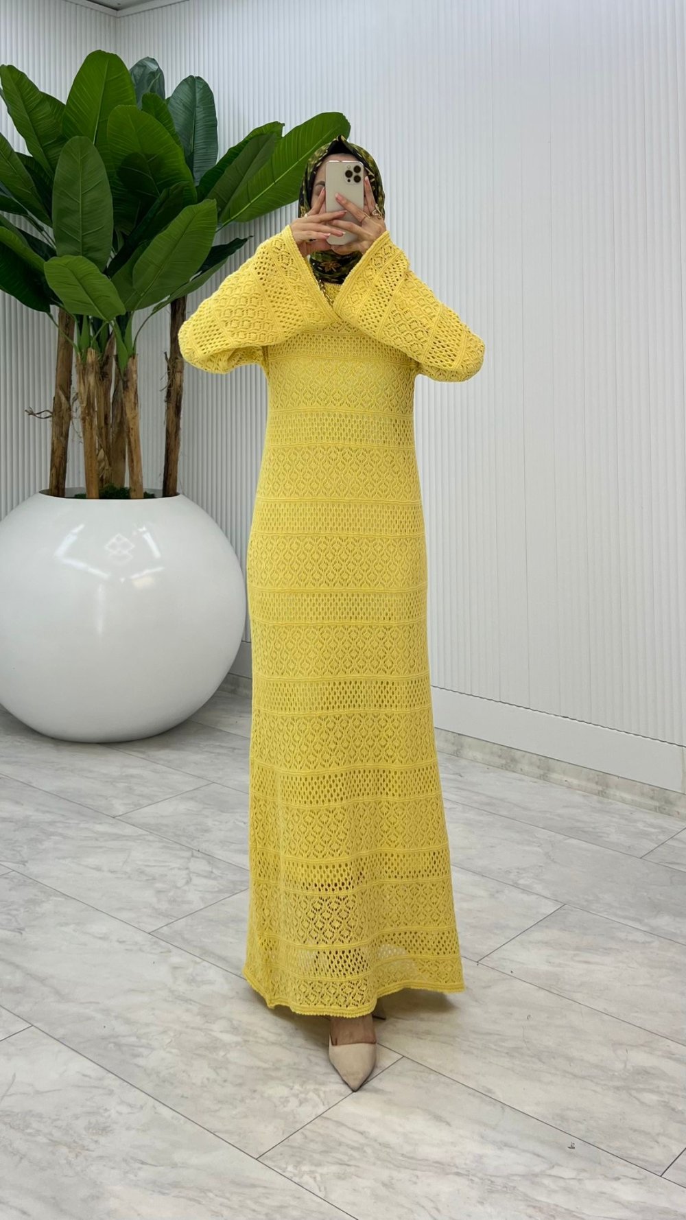 Sarı Tansu Elbise Tesettür Giyim
