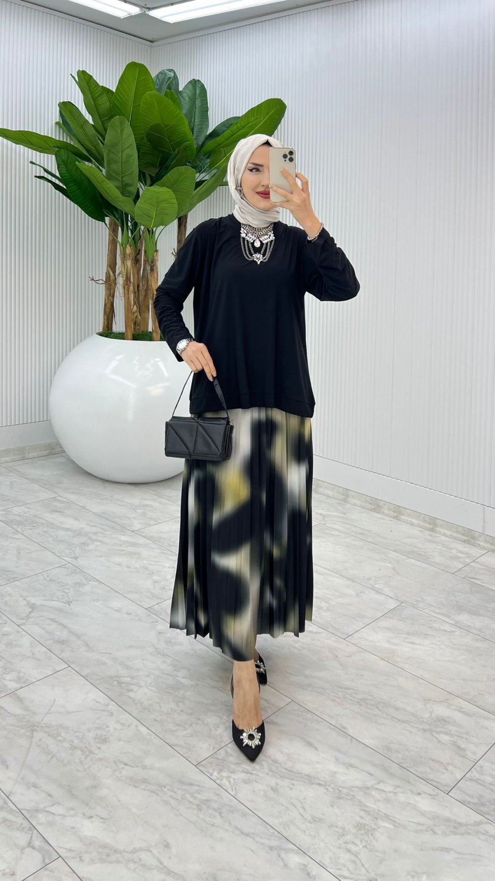 Siyah Tuğçe Etek Takım Tesettür Giyim