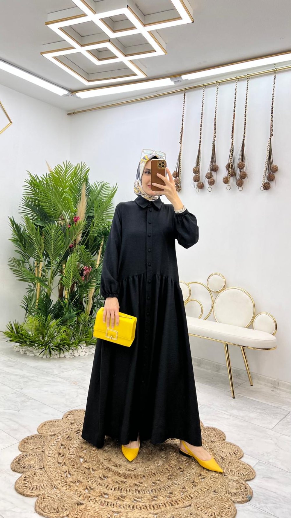 Siyah Yaren Keten Elbise Tesettür Giyim